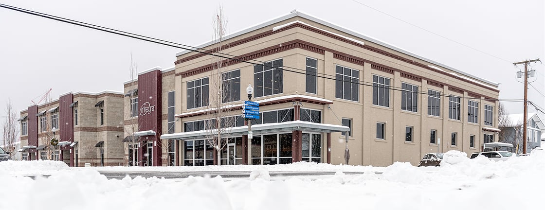 Integra Building in Winter Snow