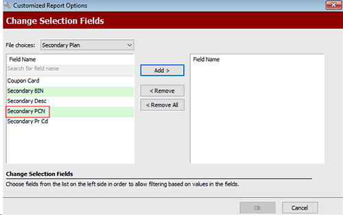 Customized Report Options screenshot