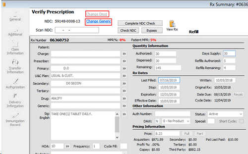 Screenshot: Verify Prescription